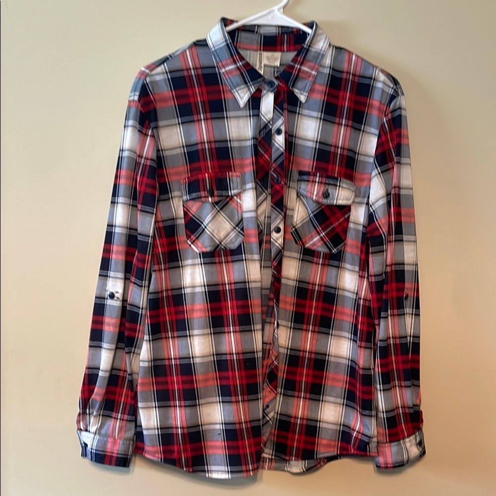 Passport Red and Blue Long Sleeve Button Down Shirt